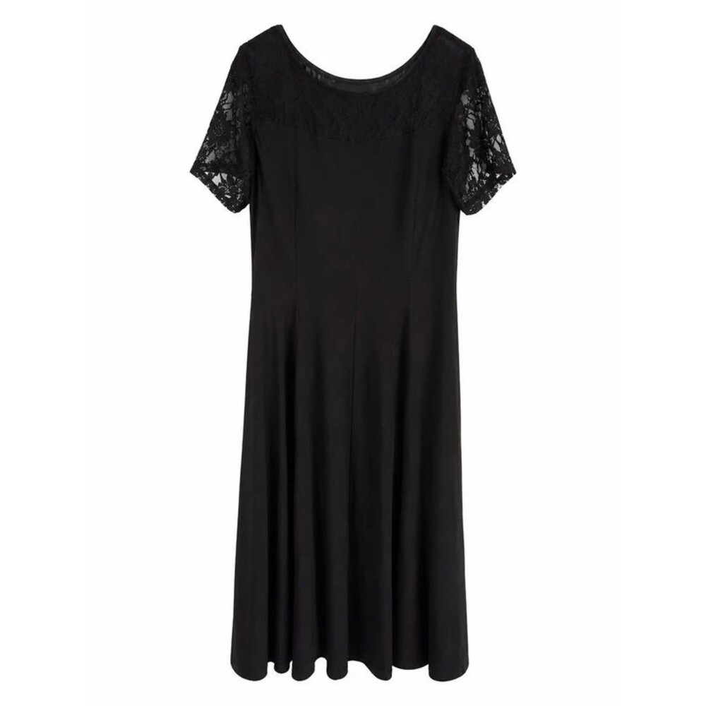 Perceptions Woman 1X Black Lace Short Sleeve Ruched Fit Flare Midi Dress